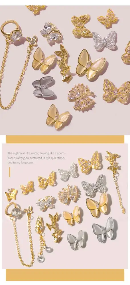 
Butterfly Charm Zircon Alloy 3D Nail Art Decorations Luxury Shiny Crystal Pendant Jewelry Manicure Design Accessories 