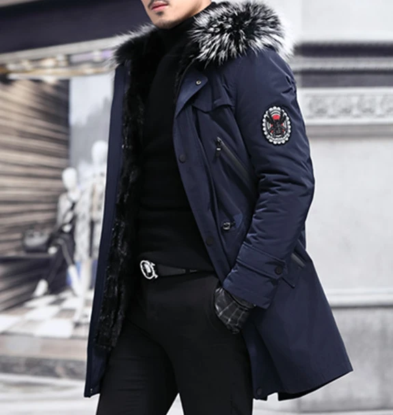 Long parker jacket mink liner  raccoon fur collarfur fashionable parka jacket