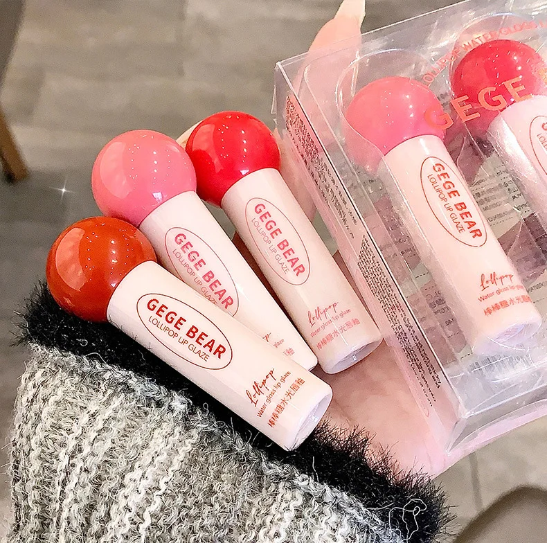 Hot selling high pigment lip glaze Gege Bear Lollipop Lip Gloss Set