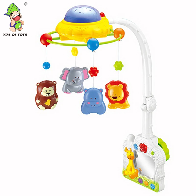 Cartoon projected control infant bed bell rotator baby crib mobile with music