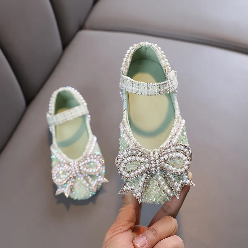 Girls Bow Princess Baby children students single shoe leather dance performance