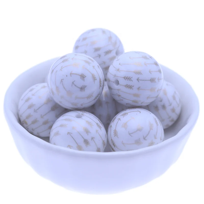 New Design 20mm Fashion Gumball Chunky Print Gold Arrow Plastic Acrylic Solid Beads For Jewelry Making