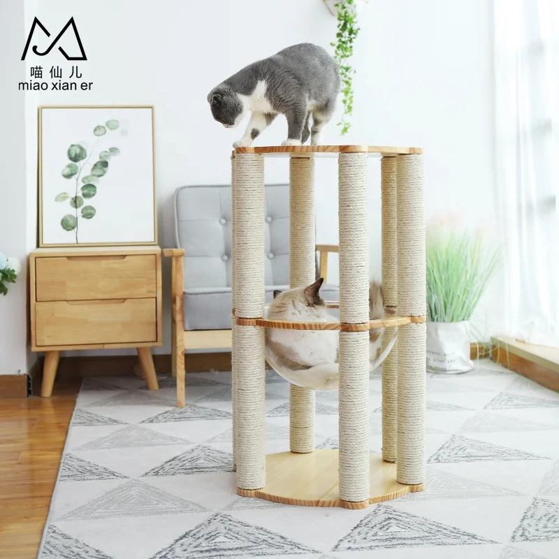 Roman Hot Selling Outdoor 3 layers Wood Cat Scratcher cat climb tree