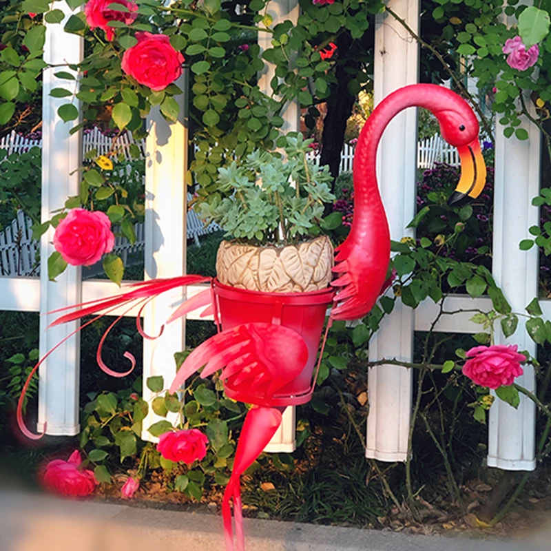 Garden Decoration Big Size Plant Pots Metal Made Pots for Plants Garden Flamingo Shaped  Plant Pots Wholesale