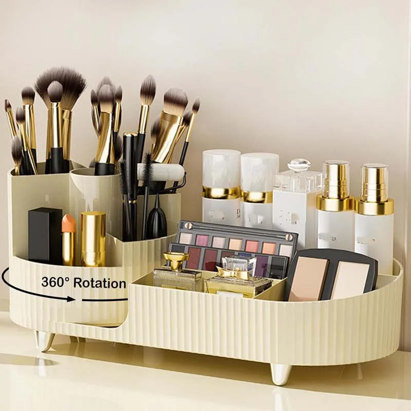 Makeup Organizer Countertop with Drawers 360 Rotating Makeup Brush Holder Large Capacity Skincare Organizer for Vanity Desk