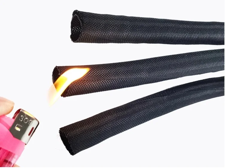 black self-closing braided wire loom / self closing cable wrap braided sleeve