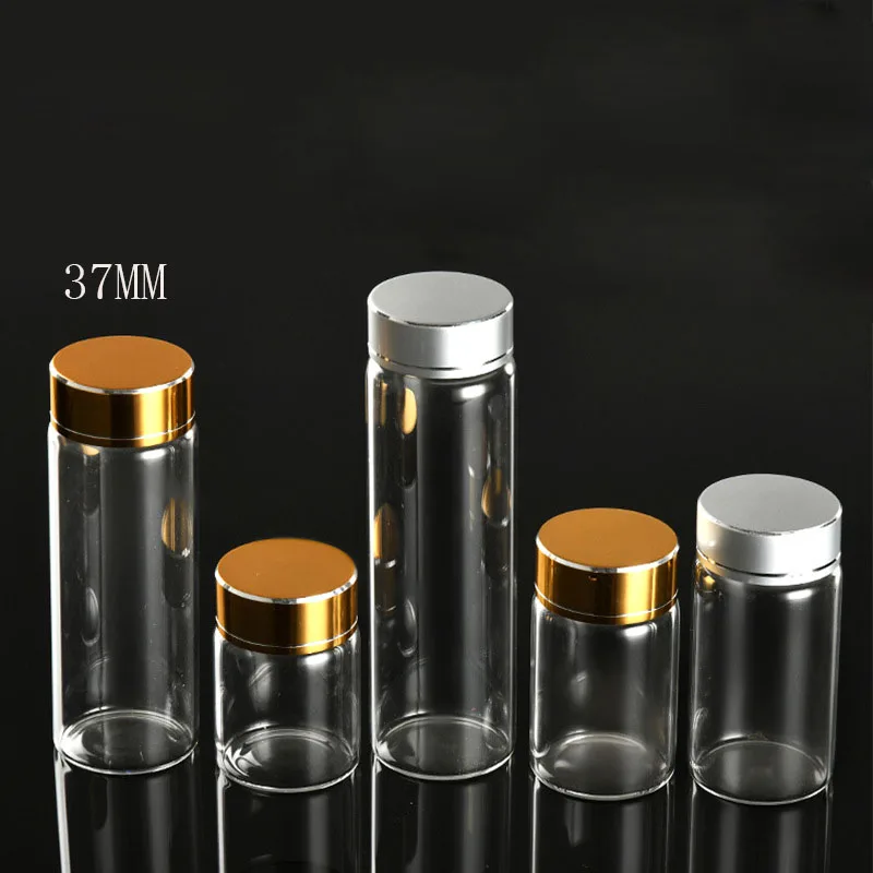 37mm Supply Cylinder Tube Small Middle Big Size Clear Glass Storage Jar Spice Tea Glass Bottles with Golden Lids