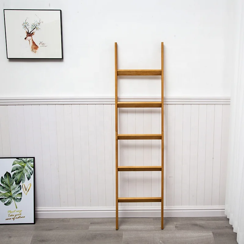 Customized Wooden Blanket Ladder 5 ft Wall Leaning Ladder Shelf Wooden Towel Rack Ladder Wood