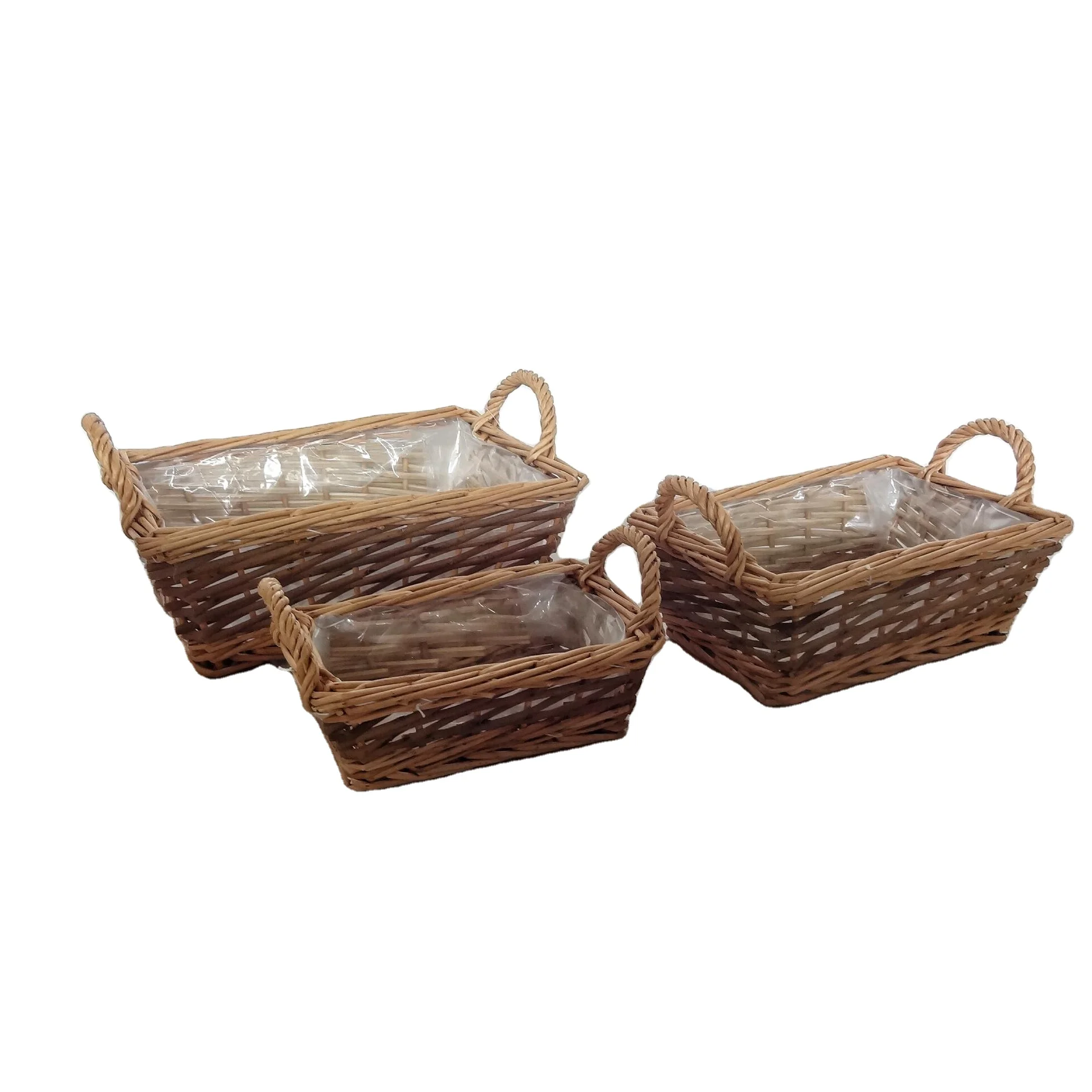 2021 hot selling  wooden woven basket With clear plastic liner for Laundry / Picnic/storager/shopping