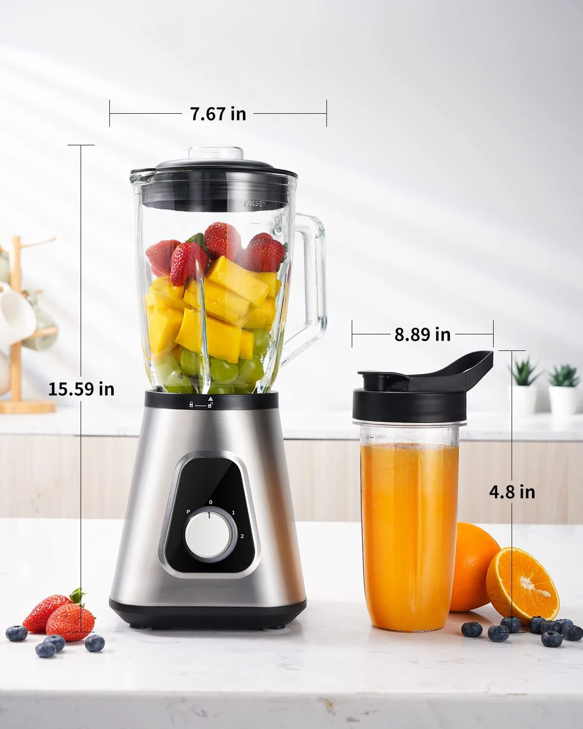 1300W high speed Glass jar smoothie mixer 2 speed settings 6 tips blade multifunctional table blender fruit juicer