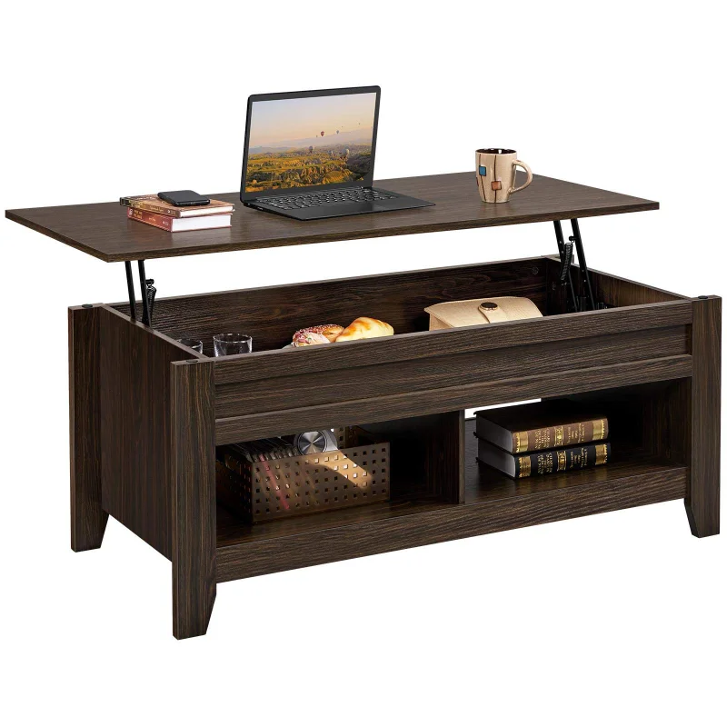 KFZ-10 Farmhouse Coffee Table,Living Room Table with Storage 43 in Wood Center Table with V-Shaped Frame for Home Office