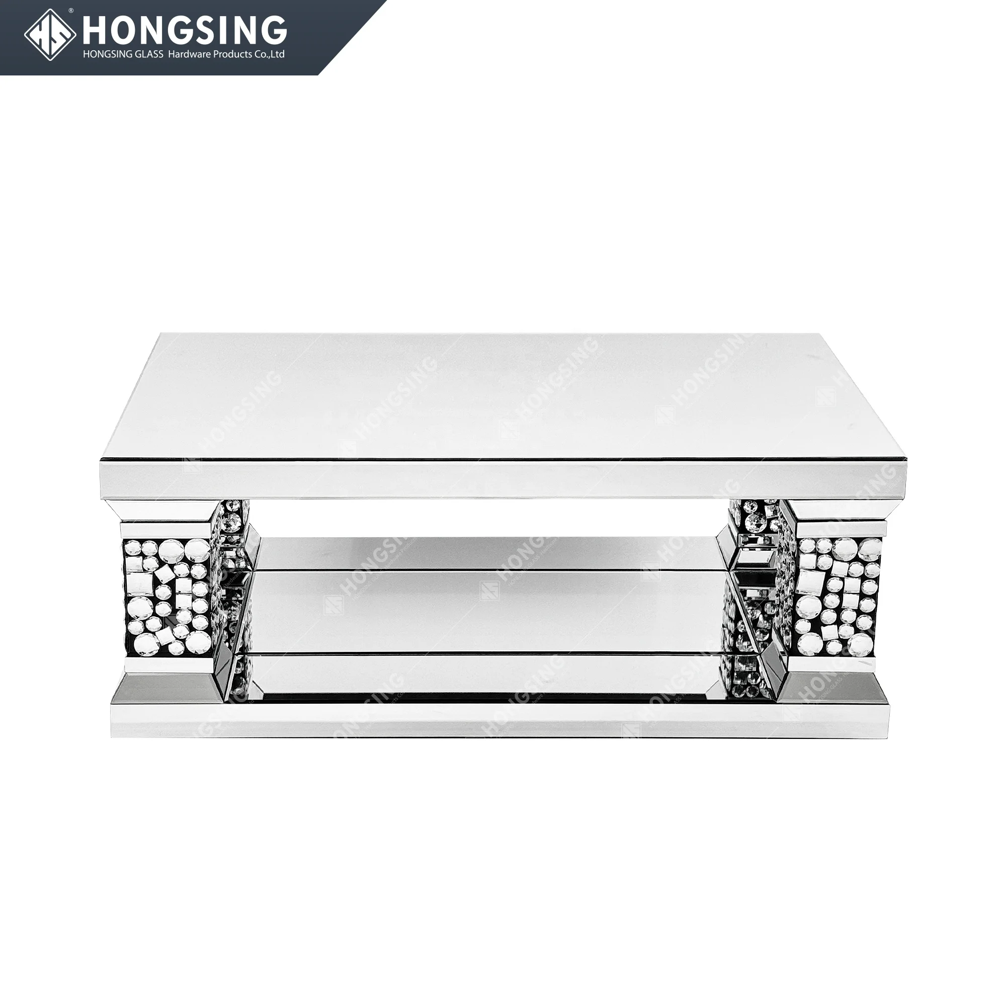 Modern Silver Mirrored Coffee Table Crystal Glass Mirror Coffee Table for Living Room Bedroom