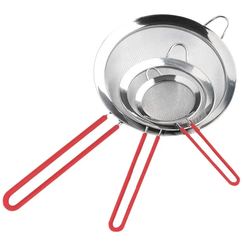 Kitchen Stainless Steel Colander Flour Sieve Oil Colander Fine Wire Mesh Strainers