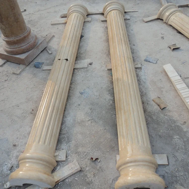 Factory price hand carved natural stone beige marble column pillar designs