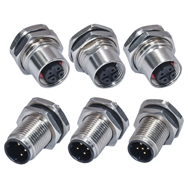 M12 3 4 5 8 12 17 Pin Pcb D Code Panel Mount Male Female Plug Socket Front Lock Fastened Waterproof Connector Manufacturer