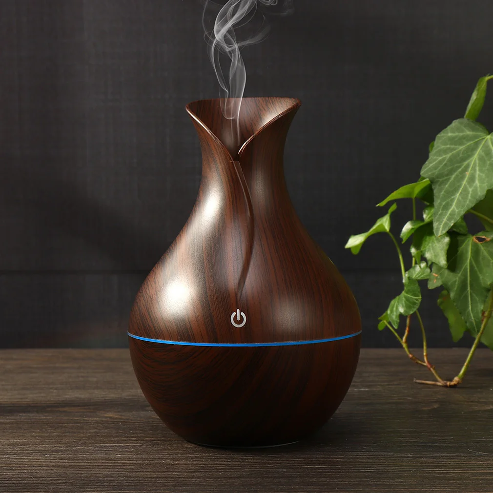 Высококачественный увлажнитель воздуха Humificador De Aroma, 130 мл, деревянное зерно, мини-USB, холодный туман, 7 видов цветов Светодиодная лампа, ваза, дизайн, ультразвуковой увлажнитель воздуха
