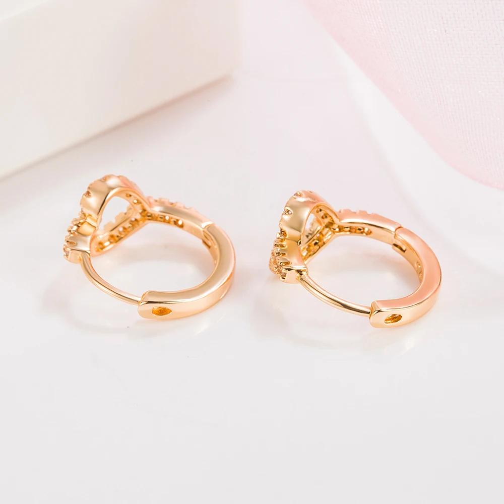 BPOYB Factory Wholesale Bangkok 18k Gold Plated High Rating Bridal  Cute full Crystal Copper Alloy Female Cz Mini Heart Earrings