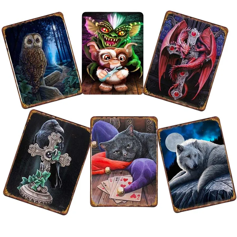 Индивидуальные Оптовые винтажные металлические плакаты с принтом животных жестяные вывески украшения для бара гаража Настенный декор