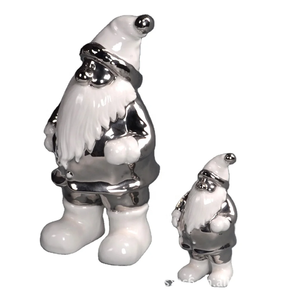Ceramic Christmas Coloring Titanium plating Craft Desktop Christmas Ornaments Santa Claus Living Room Creative Art Decor
