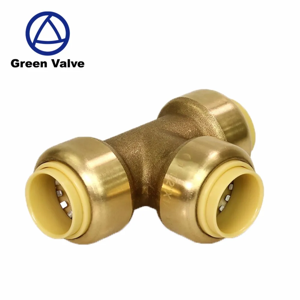 Green Valve Brass Equal Fast Installation 3-Way Push Fit Fitting Tee-valve  High Quality Pipe Fittings