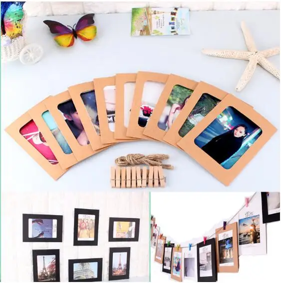  10 шт. DIY бумажная фоторамка Деревянная прищепка на бумаге настенный держатель украшение висит стены фотоальбом Свадебные украшения