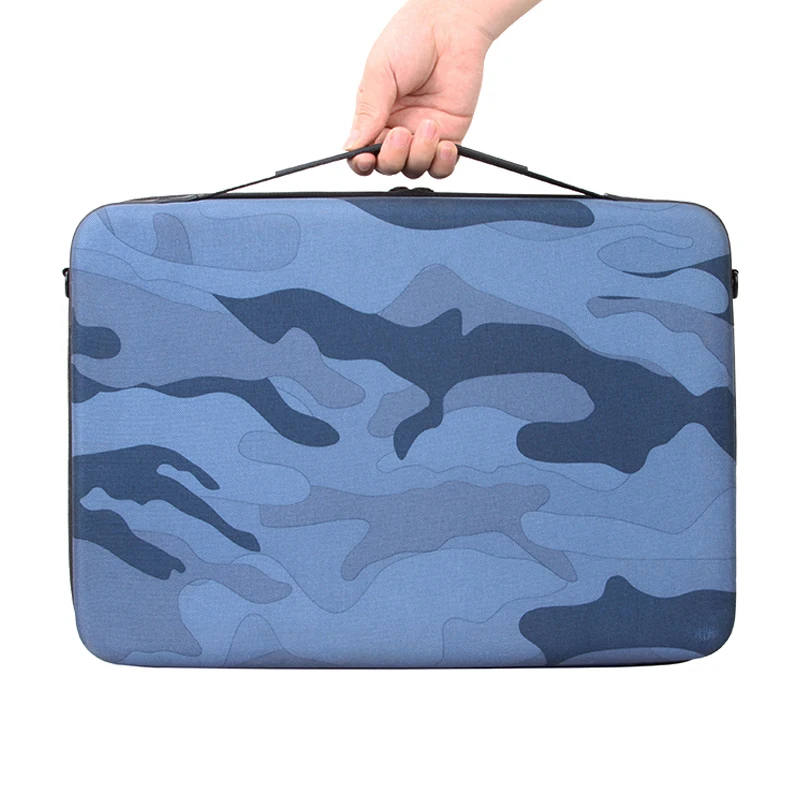 Custom New Protective Blue Camouflage Hand Zipper Eva Portable Computer Bag Hard Shell Leather Laptop Sleeve Carrying Case Cover