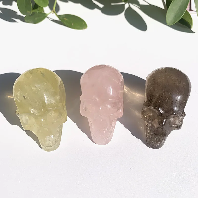 Wholesale crystal crafts natural mixed quartz crystal stones rose quartz citrine skulls carving