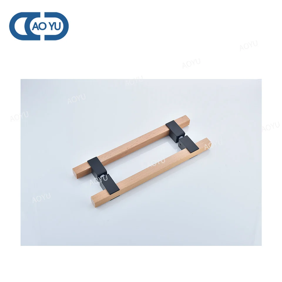Aoyu professional manufacturer sauna office frameless glass door H shaped double sided wooden handle