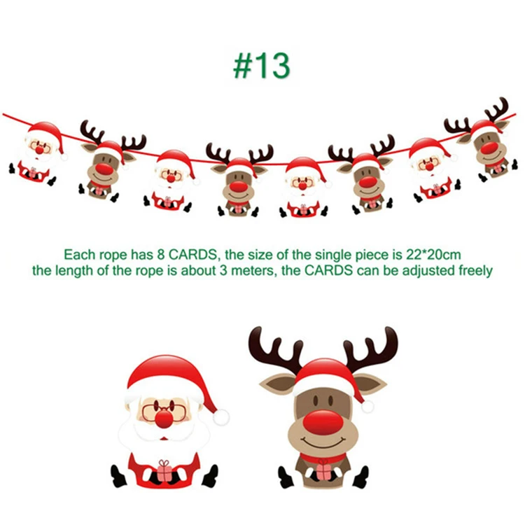 C57 New Year Navidad Christmas Decor 3 Meter Christmas Banners Paper Hanging Flags Santa Deer Xmas Tree Bunting Garland