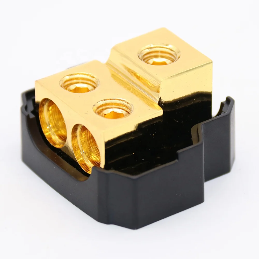 2 Way  Copper Power Distribution Block for Car Audio 0/2/4 Gauge in 4/8 Gauge out Splitter Components Power Fuse Block