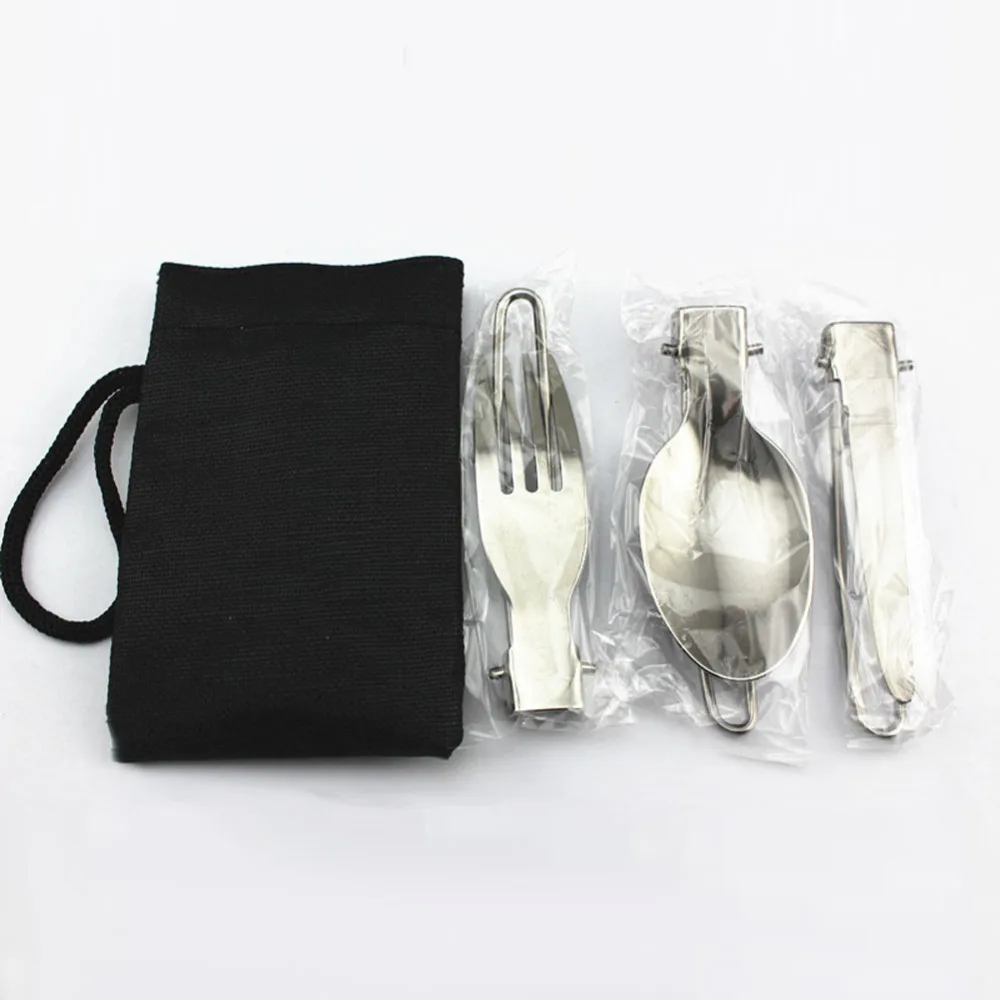 Pocket sized outdoor  folding collapsible cutlery setcamping portable stainless steel foldable flatware with chopsticks