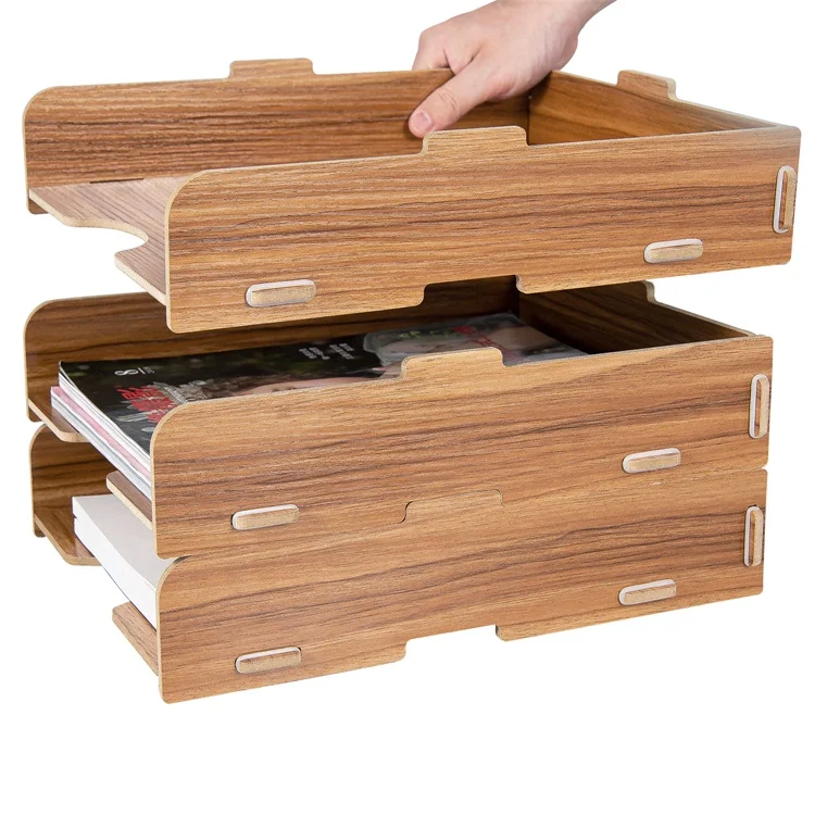 Tonsmile Office Wooden Stackable Desktop Stationery A4 Paper Organizer File Tray