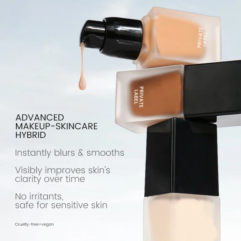 Hot Selling 10 Colors Face Makeup Dry Blend Oil Skin Private Label Moisturizing Natural Concealer Full Coverage Foundation