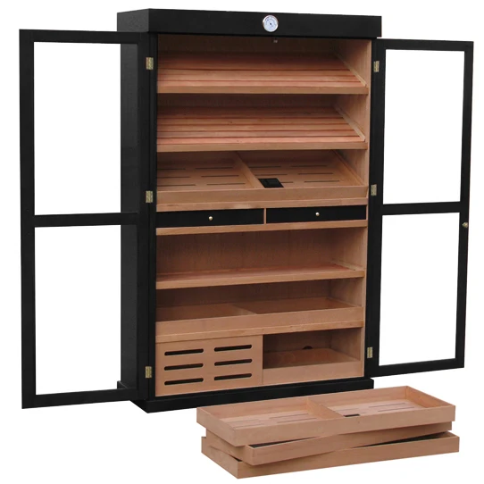 made in china custom large double glass door electrical LED cigar humidors for sale used  display humidor cabinet