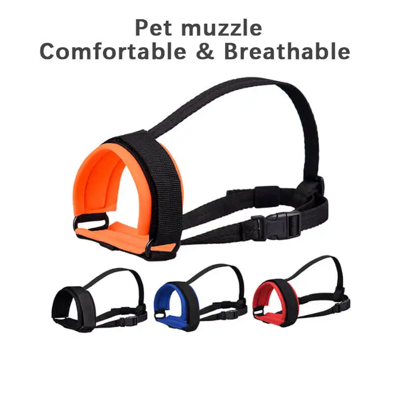 Adjustable size soft-lined dog muzzle with anti-biting and breathable material allowing for drinking