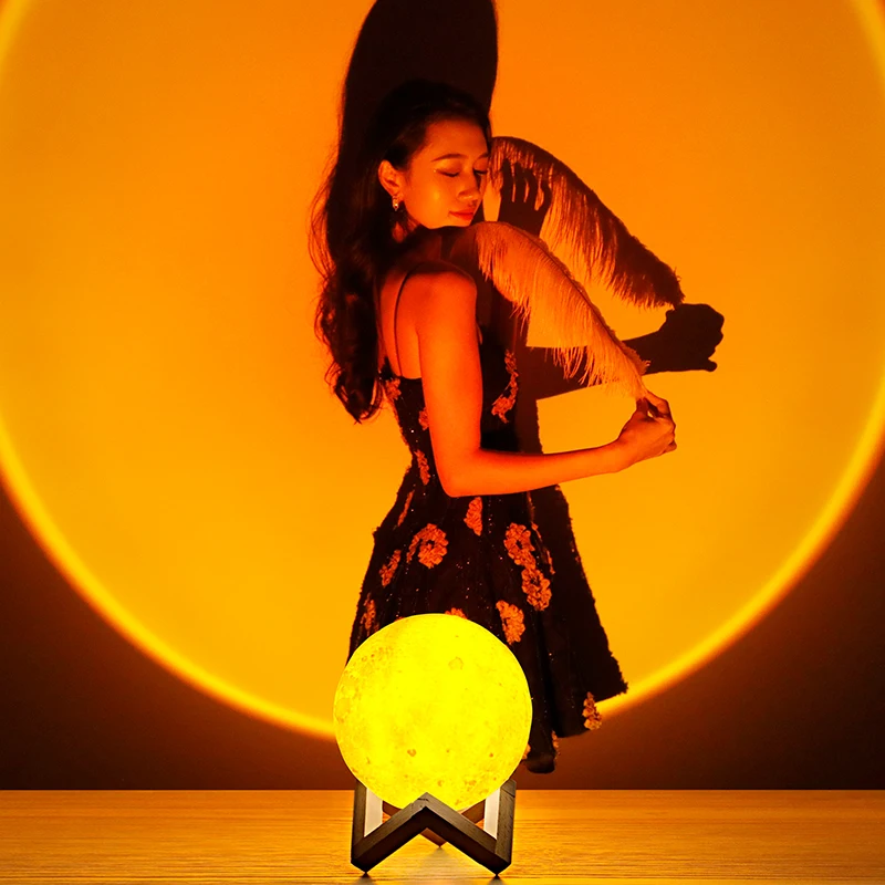 Amazon Hot Sale 3D Led Moon Lamp sunset projector lamp 3 colors sunset table lamp with touch control