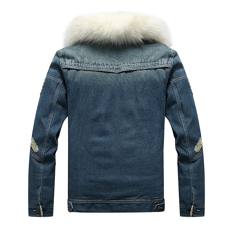 New Design Street Wear Fur Lined Mens Jean Jacket 100% Cotton Winter Warm Black Fitted Jeans For Men Denim Jacket