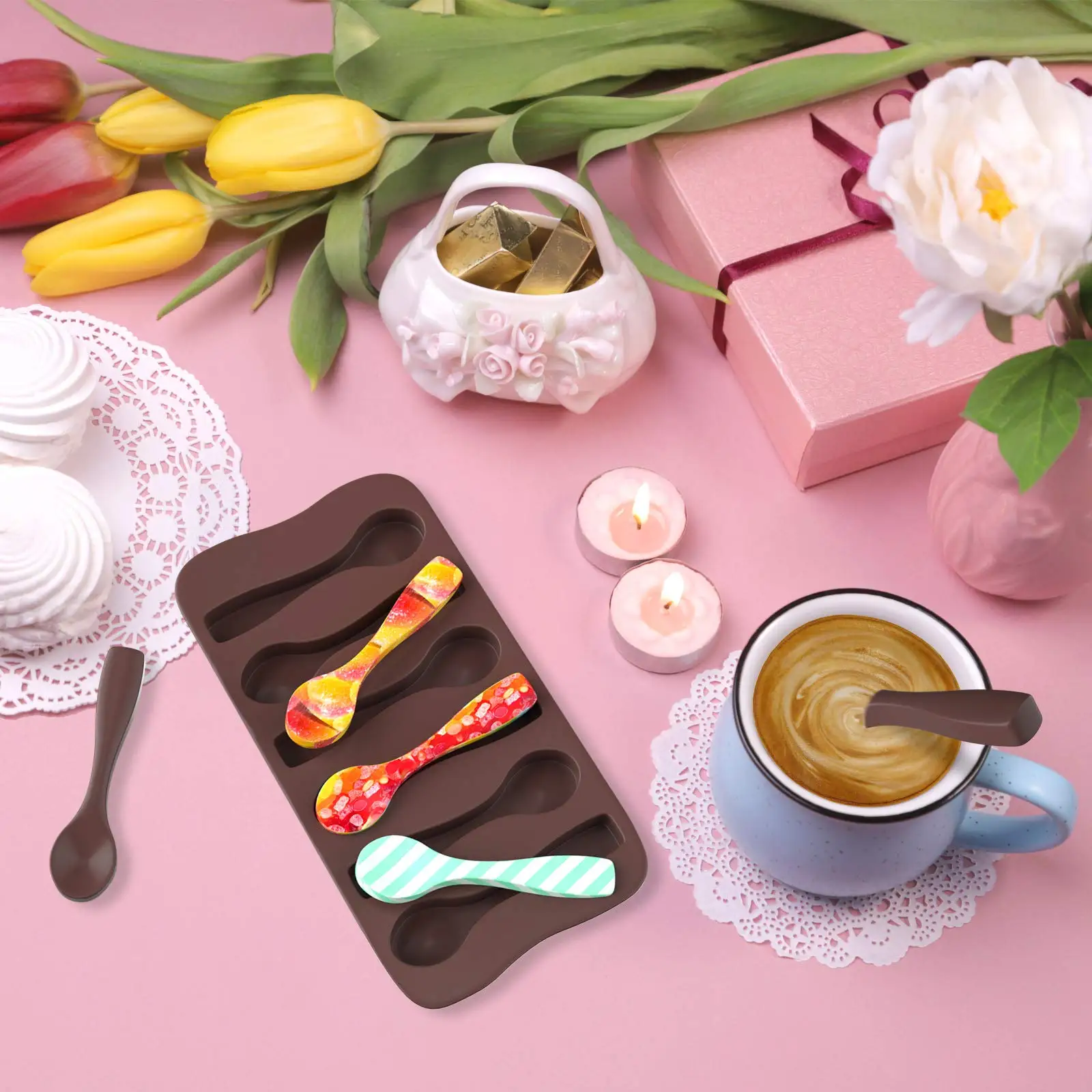 Wholesale Chocolate Spoon Mold Peppermint Spoons Nonstick Silicone Mold Butterscotch Handmade Chocolate Stirring Spoons