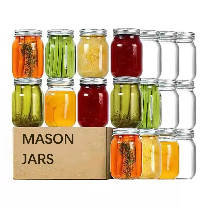 Mason Jar 4oz 8oz 12oz 16oz Airtight Container for Pickling Canning Quilted Wide Mouth Glass Mason Canning Jars With Lid