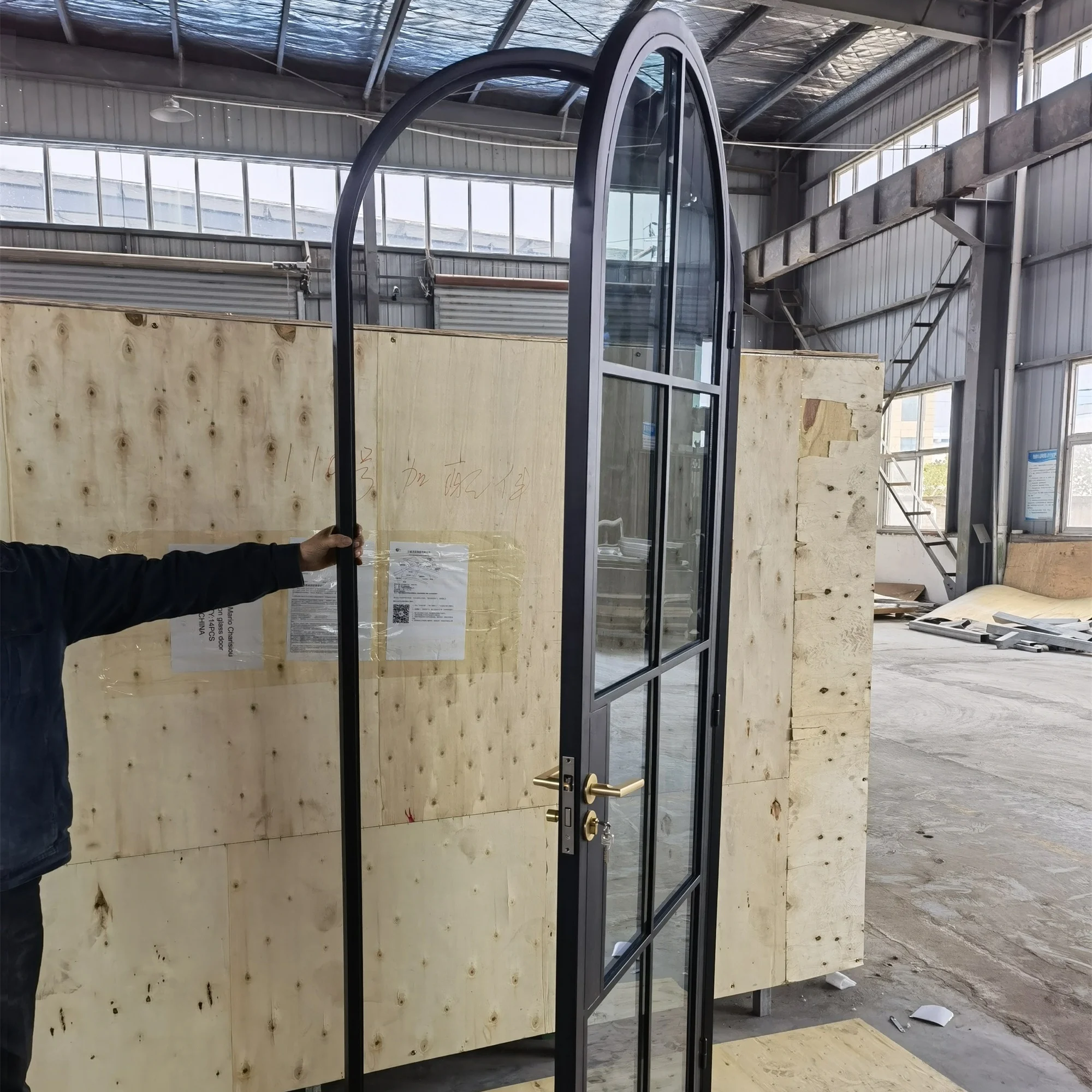 French door modern steel partition wall swing door with door hardware