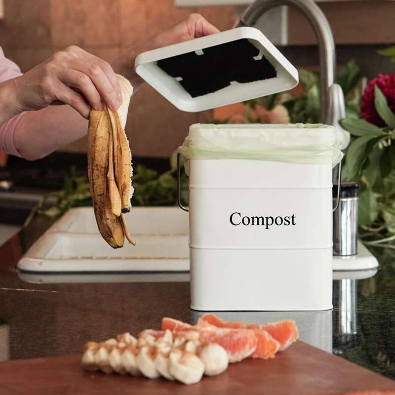 Indoor Garbage Kitchen Recycle Cabinet Vintage Kitchen Worktop Compost Waste Bin with Swing Handle