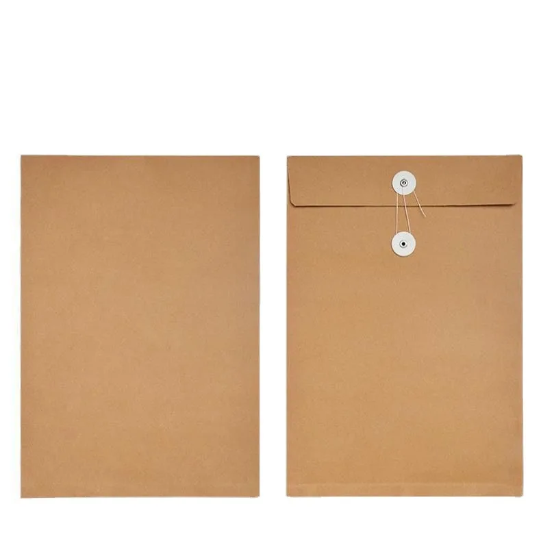 recycled  string tie  A4 letter size files mailer packaging bag Brown  paper file storage envelope with button string closure