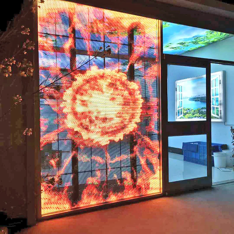 Kingyi P20 Advertising Outdoor Waterproof Programmable Led Curtain Display RGB Transparent Led Pixel Point Lights Grid Screen