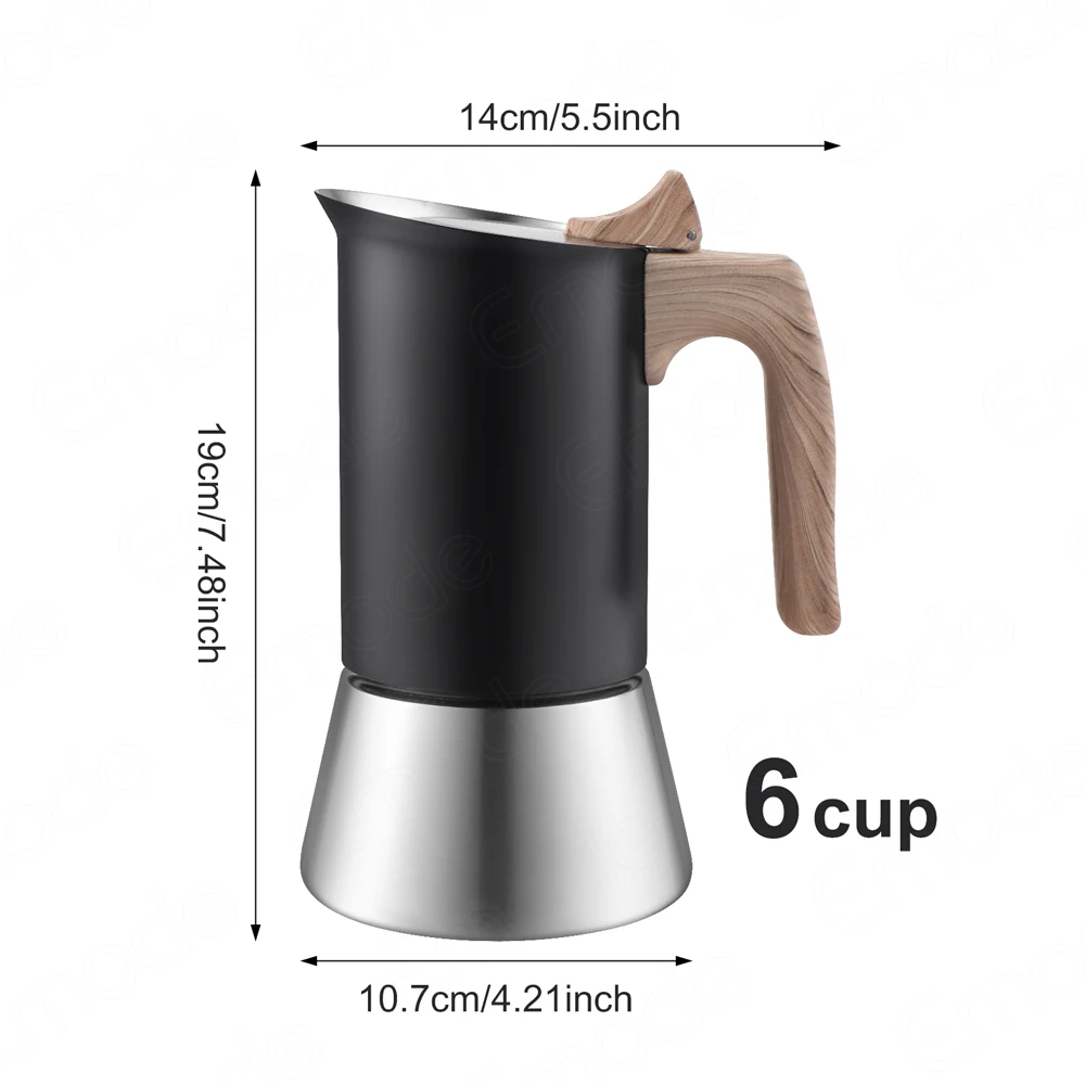 Emode 2024 Top Selling High Quality 4 6 Cups Stainless Steel Coffee Makers Valves Moka Pot With Custom Logo