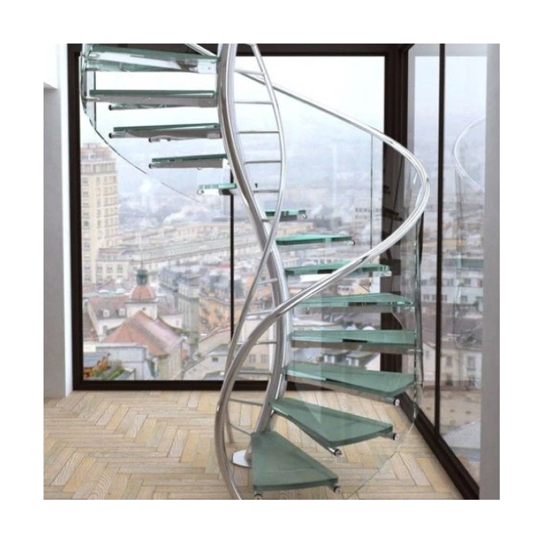 Modern Stylish Art Stainless Steel Spiral Stairs Customized Villa Tempered Top Grade Nice Looking Steel Helical Stairs