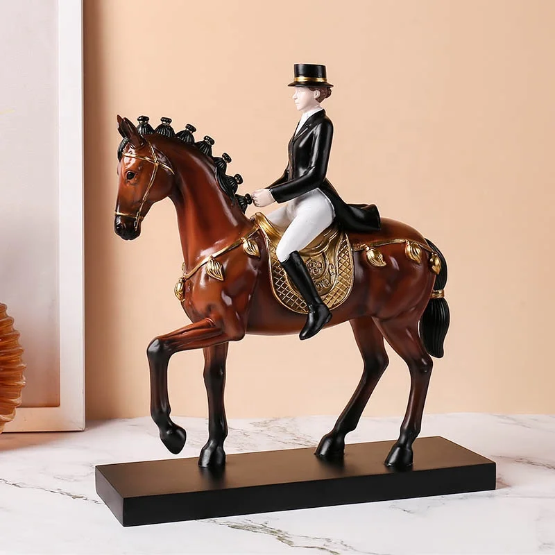 Nordic horse decor statue sculpture knight statue riding a resin horse sculpture home office hotel club desktop decor gifts