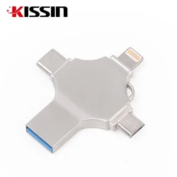 KISSIN Custom LOGO Cloud Storage USB 8GB 16GB 32GB 64GB 4 In 1 Pendrive 3.0 2.0 Flash Memory OTG USB Flash Drive