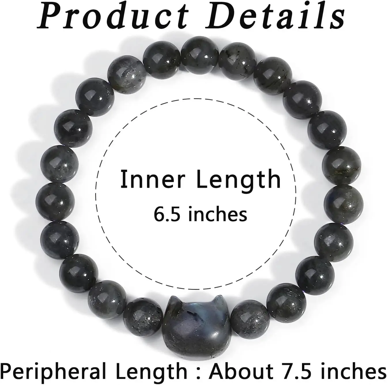 Hot Sale 8mm Silver Obsidian Stone Beaded Bracelet for Women Cute Cat Animal Design Fashion Party Gift Elastic Bracelet Jewelry