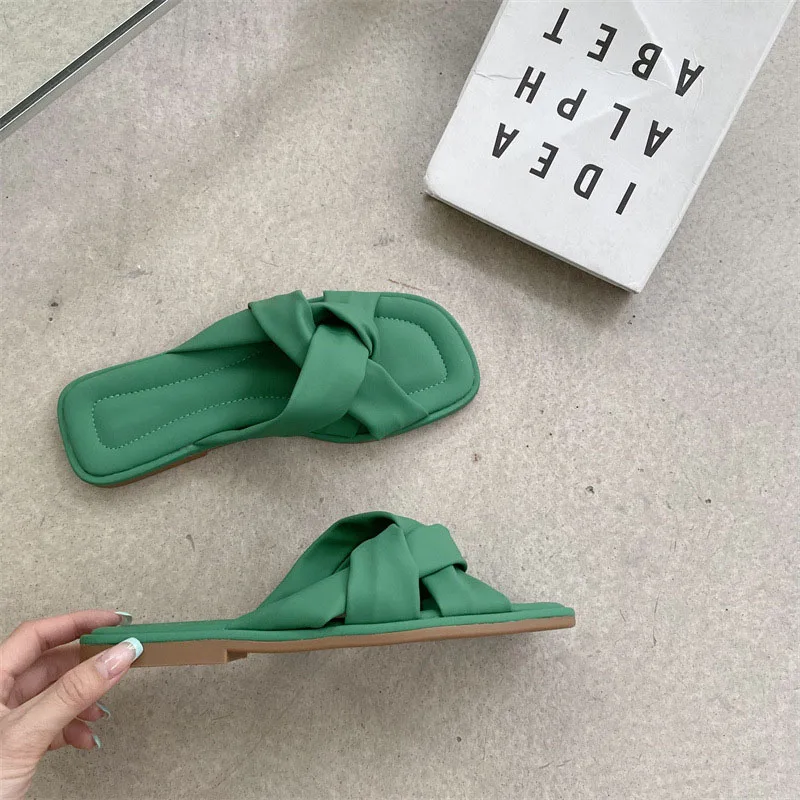 Good quality summer cross belt casual flat rubber female slippers