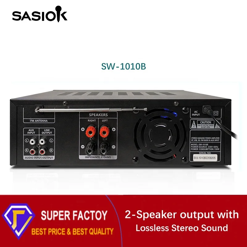 Echo/balance sound SW-1010B peak 700W power stereo karaoke amplifier support BT/USB/SD/MMC/AUX audio input & playback & FM radio